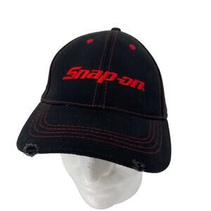 Snap-On Baseball Cap Adjustable Fit Black Red Distressed Adult One Size
